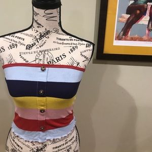Striped  tube top with tortoise buttons